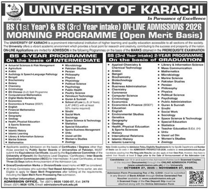 When karachi university admission open?