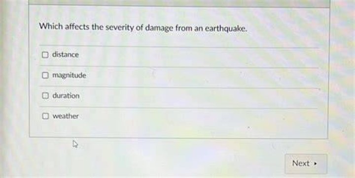 Which affects the severity of damage from an earthquake?